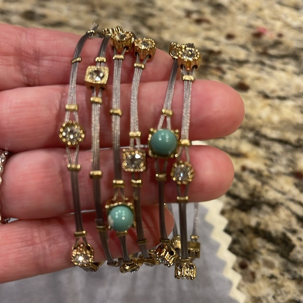 Costume stack 6 bracelets mixed metals, rhinestone, & turquoise. Wear 1 or all.